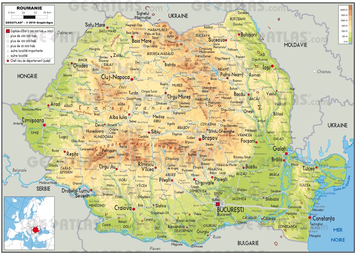 Carte Roumanie physique